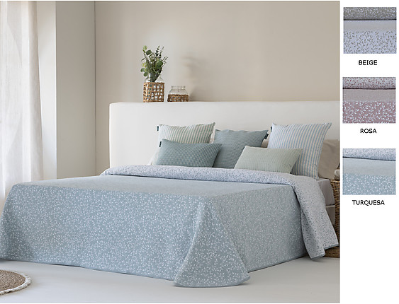 Confecciones Paula - Colcha Jacquard reversible Orotava color Beige, Rosa o Turquesa
