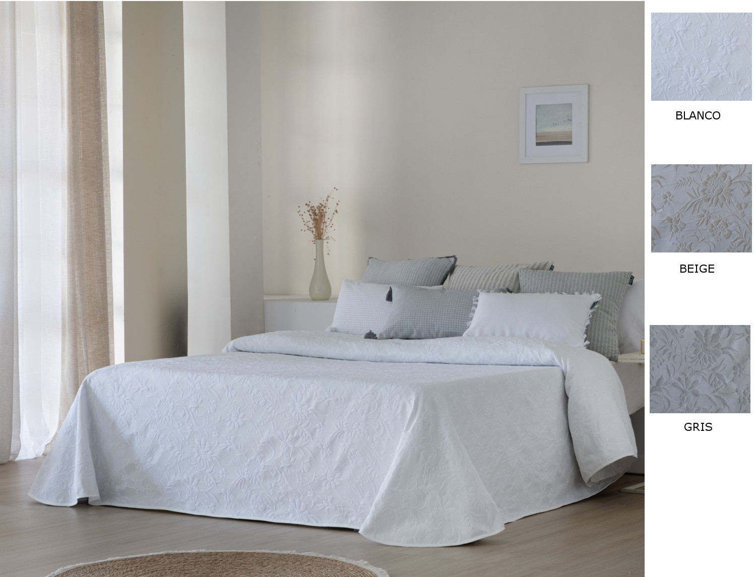 Confecciones Paula Colcha Jacquard Tejeda color Beige, Blanco o Gris