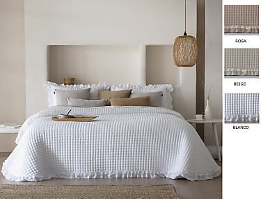 FunDeco - Bouti 150gr Everly con puntillas y funda/s de cojín color Beige, Blanco o Rosa