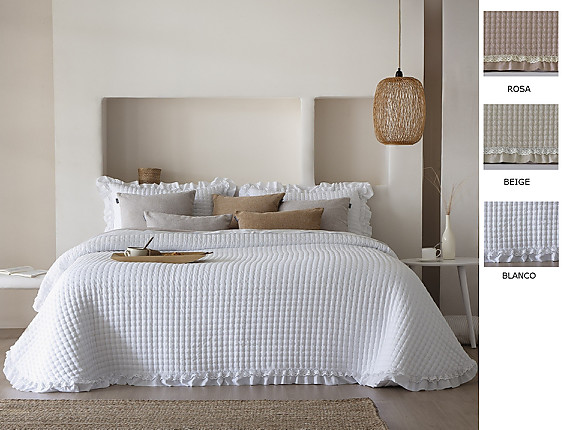 FunDeco - Bouti 150gr Everly con puntillas y funda/s de cojín color Beige, Blanco o Rosa