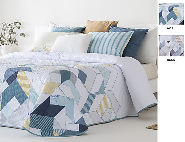 Sandeco - Colcha con relleno fino Ibarra con funda/s de cojín color 01 Rosa o 02 Azul