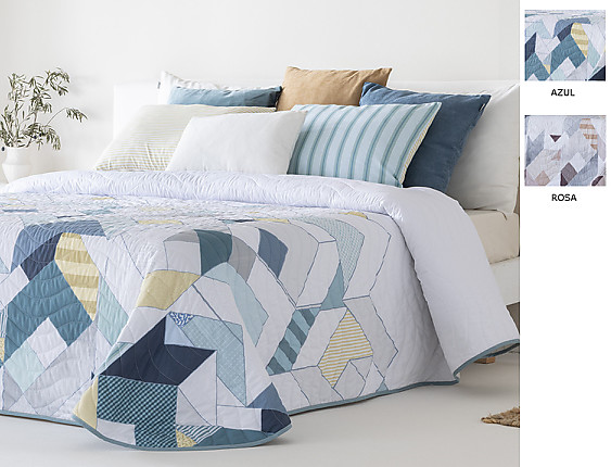 Sandeco - Colcha con relleno fino Ibarra con funda/s de cojín color 01 Rosa o 02 Azul