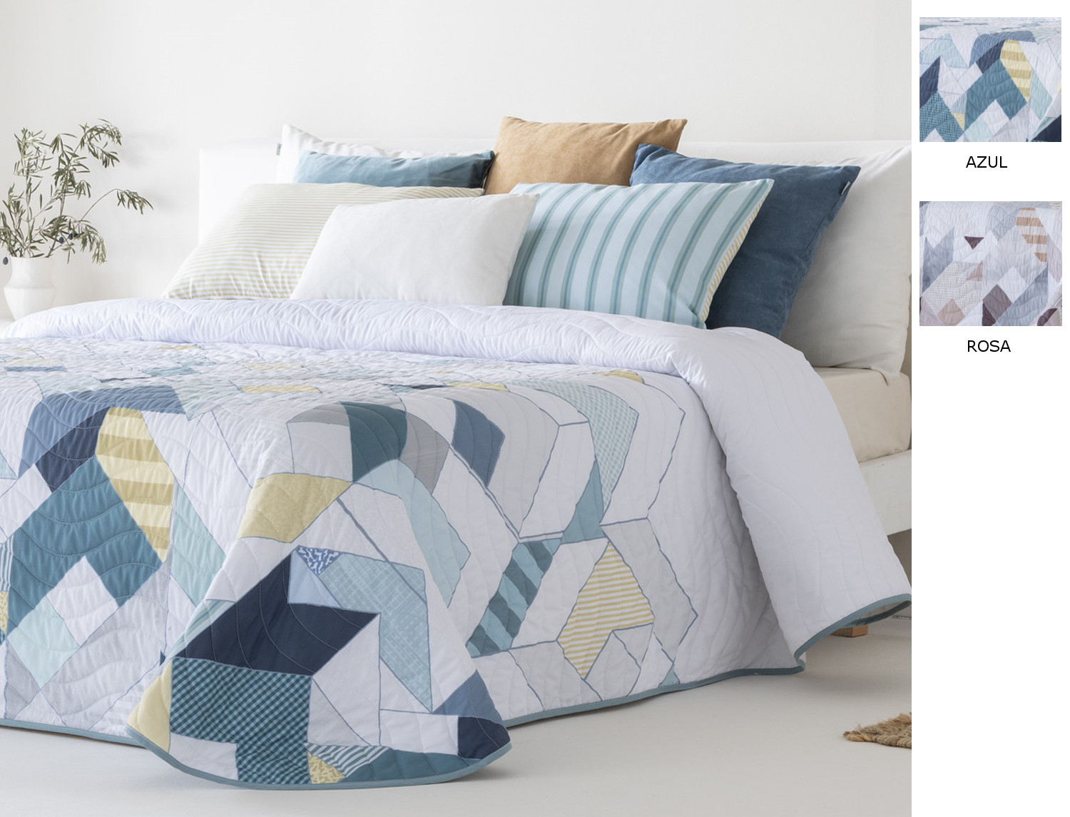 Sandeco Colcha con relleno fino Ibarra con funda/s de cojín color 01 Rosa o 02 Azul