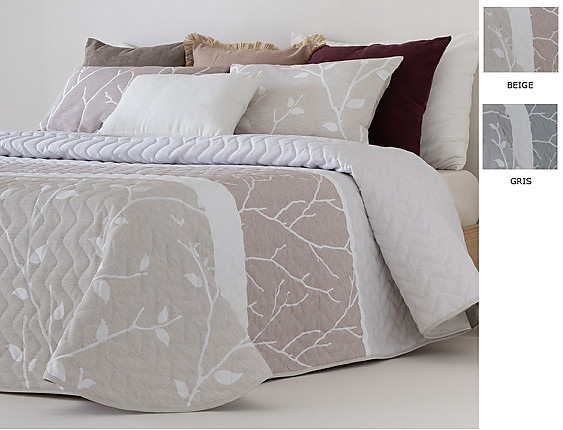 Sandeco - Colcha Jacquard con relleno fino Cancún y fundas de cojín color 01 Gris o 02 Beige