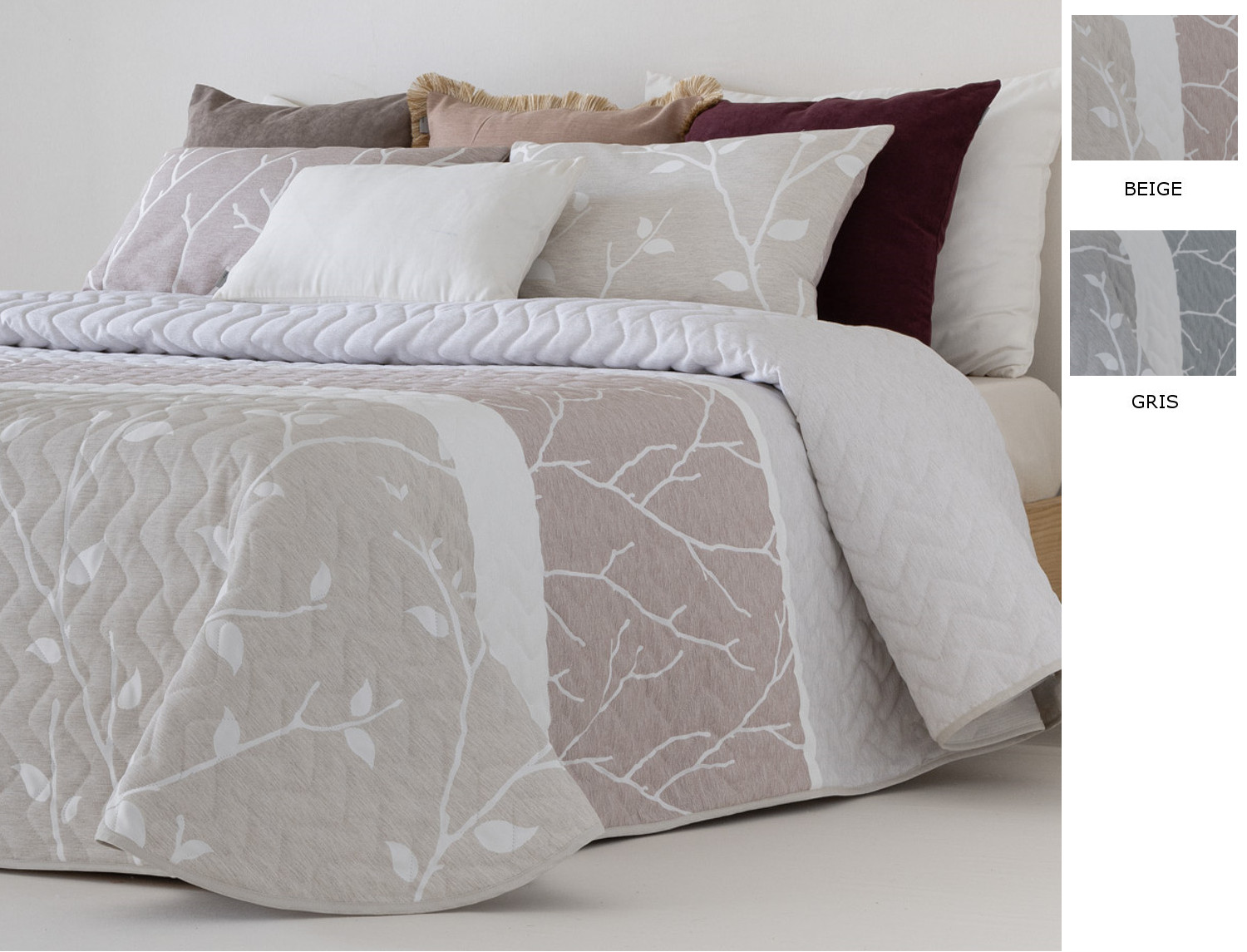 Sandeco Colcha Jacquard con relleno fino Cancún y fundas de cojín color 01 Gris o 02 Beige