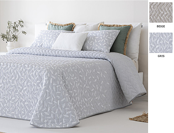 Sandeco - Colcha Jacquard con relleno fino Salta y fundas de cojín color 01 Gris o 02 Beige
