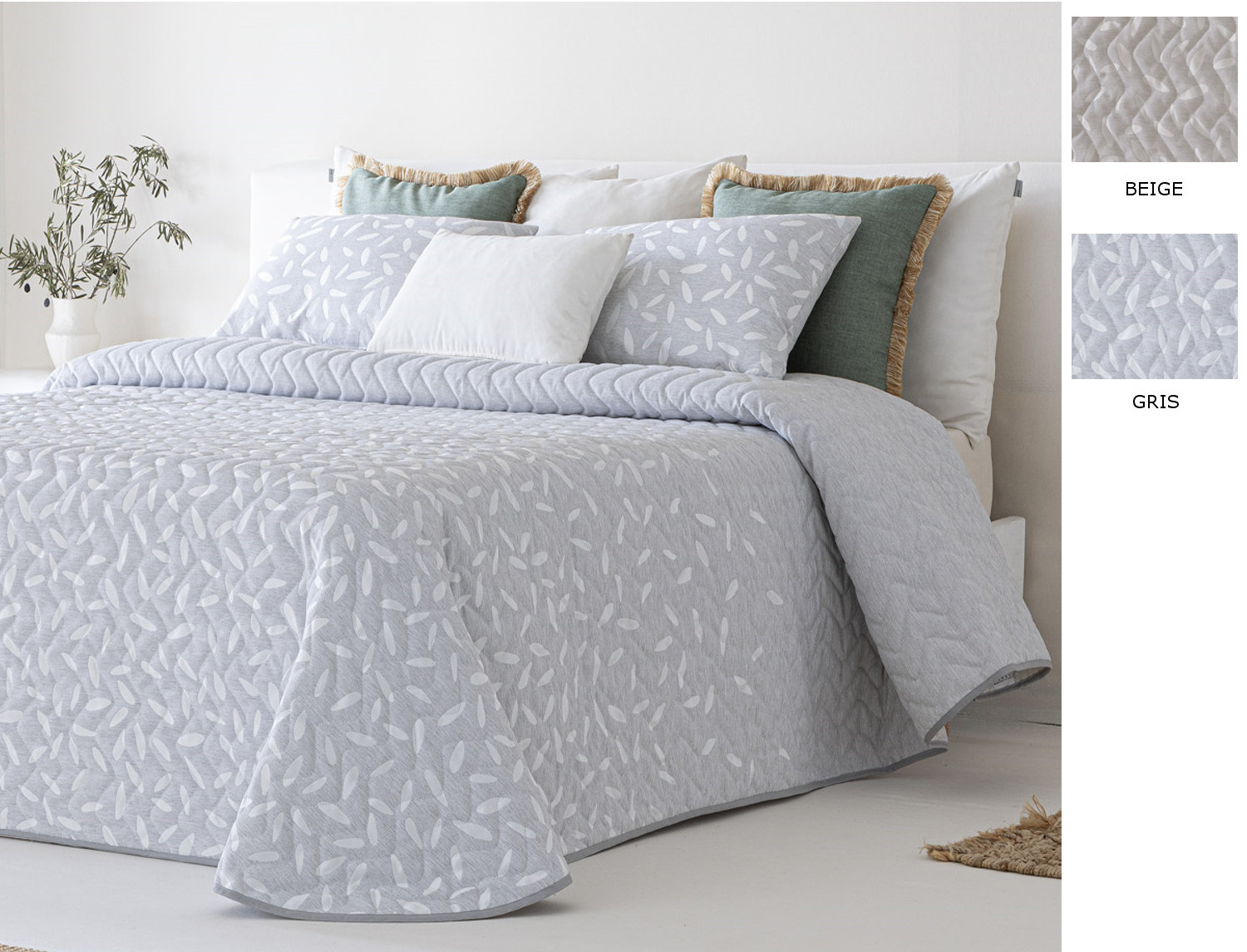 Sandeco Colcha Jacquard con relleno fino Salta y fundas de cojín color 01 Gris o 02 Beige