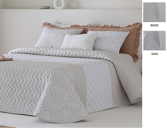 Sandeco - Colcha Jacquard con relleno fino Mendoza y fundas de cojín color 01 Gris o 02 Beige