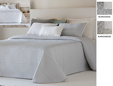 Sandeco - Colcha Jacquard Reversible con fundas de cojín Sicos 01 Gris/Blanco ó 02 Beige/Blanco