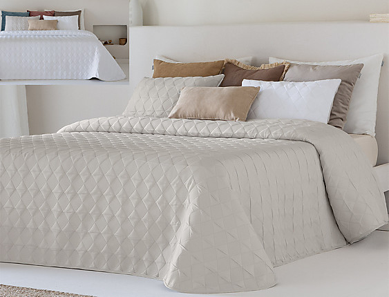 Sandeco - Colcha Jacquard Reversible con fundas de cojín Sina color Beige/Blanco