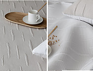 Colcha Jacquard Reversible con fundas de cojín Merino color Beige/Blanco