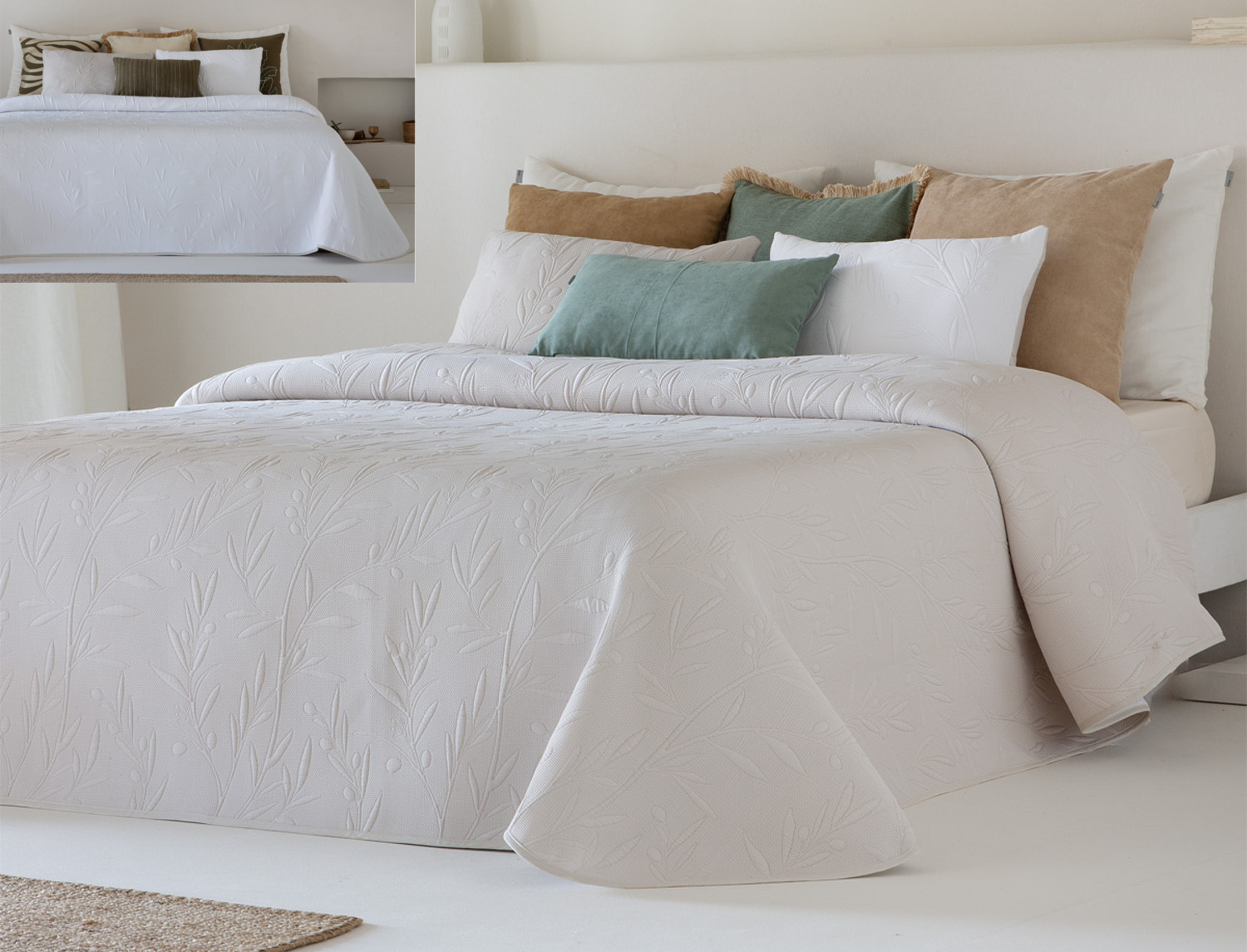 Sandeco Colcha Jacquard Reversible con fundas de cojín Kias color Beige/Blanco