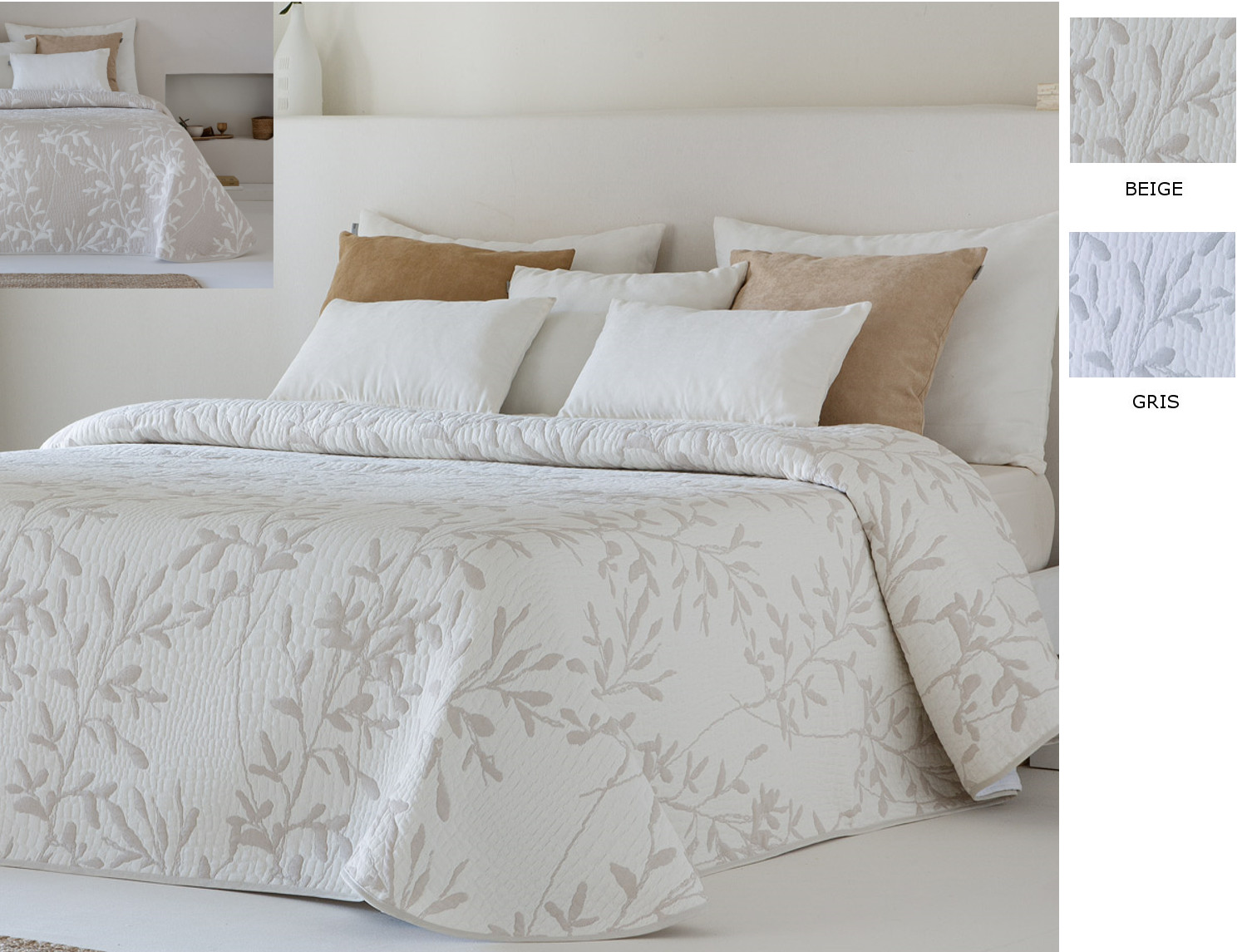 Sandeco Colcha Jacquard Reversible Leticia color 01 Gris ó 02 Beige