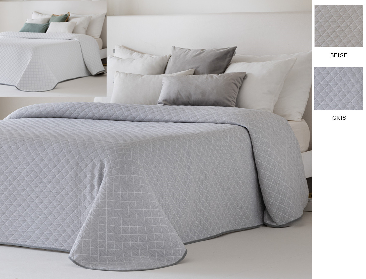Sandeco Colcha Jacquard Reversible Medellin color 01 Gris/Blanco ó 02 Beige natural/Blanco