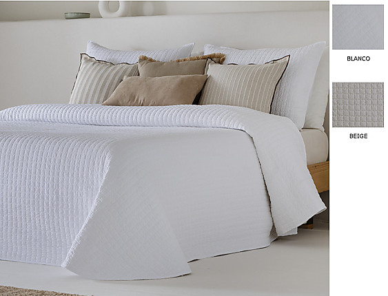 Sandeco - Colcha Jacquard con relleno fino Toronto con funda/s de cojín color 01 Blanco o 02 Beige