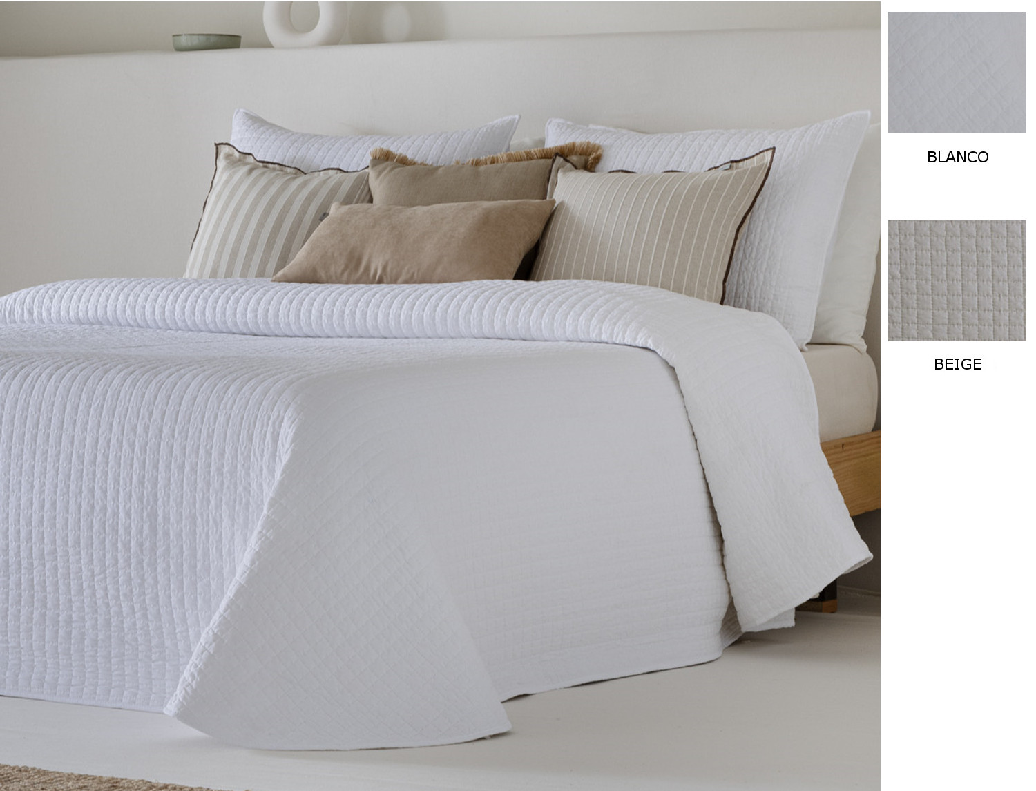 Sandeco Colcha Jacquard con relleno fino Toronto con funda/s de cojín color 01 Blanco o 02 Beige