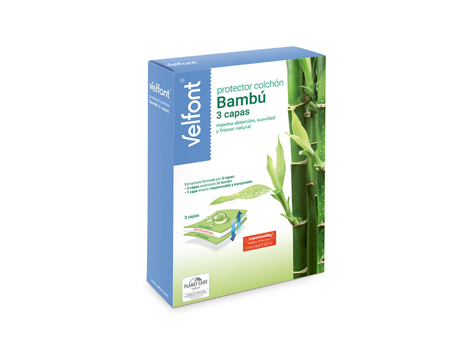 Velfont Protector de colchón impermeable Bambú 3 capas
