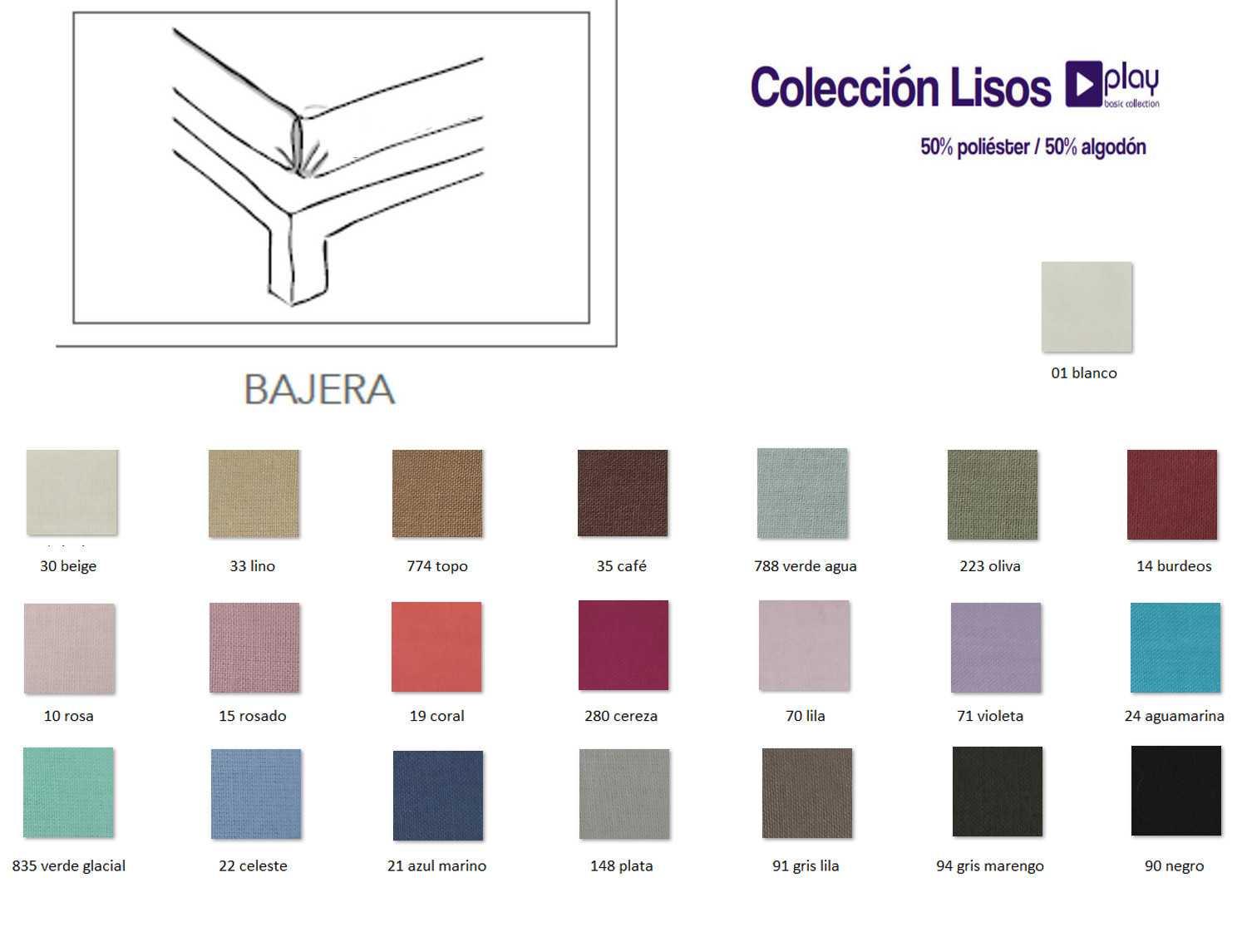 Cañete Bajera ajustable Lisos Play Basic 50/50 alto especial 35 y largo 210 cms