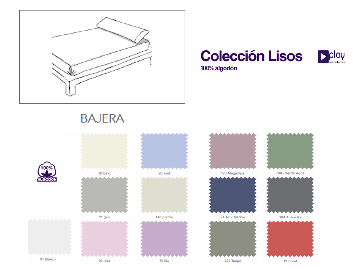 Cañete Bajera ajustable Lisos Play Basic 100% Algodón alto especial 35 y largo 210 cms