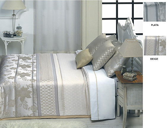 Cañete - Edredón o Conforter Jacquard Valenza color Beige o Plata