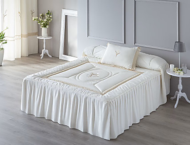 Confecciones Paula - Colcha edredón Jacquard bordada con puntillas Milán con cojín incluído
