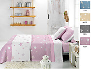 Colcha Reversible Kalo color Azul, Gris, Rosa o Beige