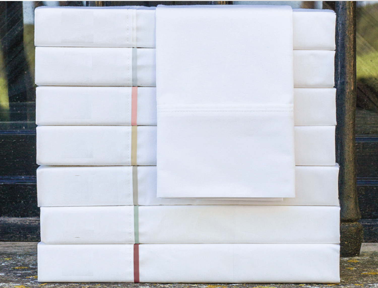 Cañete Juego de cama Lisos Algodón Percal 200 hilos blanco con vivo