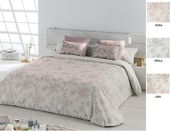 JVR - Funda nórdica Jacquard Fantasy Oro, Perla y Rosa