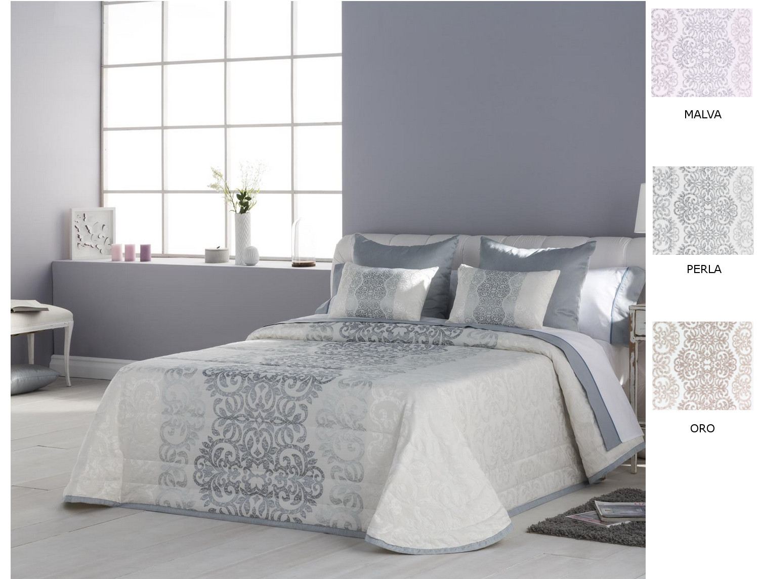 JVR Edredón bouti doble relleno Jacquard Glamour color Malva, Oro o Perla
