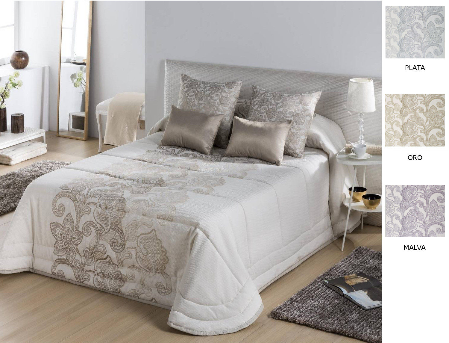 JVR Edredón bouti doble relleno Jacquard Daniela color Malva, Oro o Plata