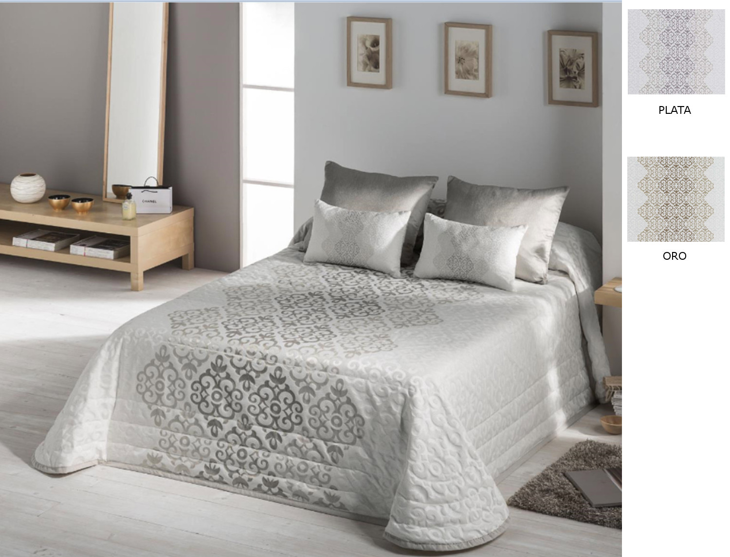 JVR Edredón bouti doble relleno Jacquard Bellini color Oro o Plata
