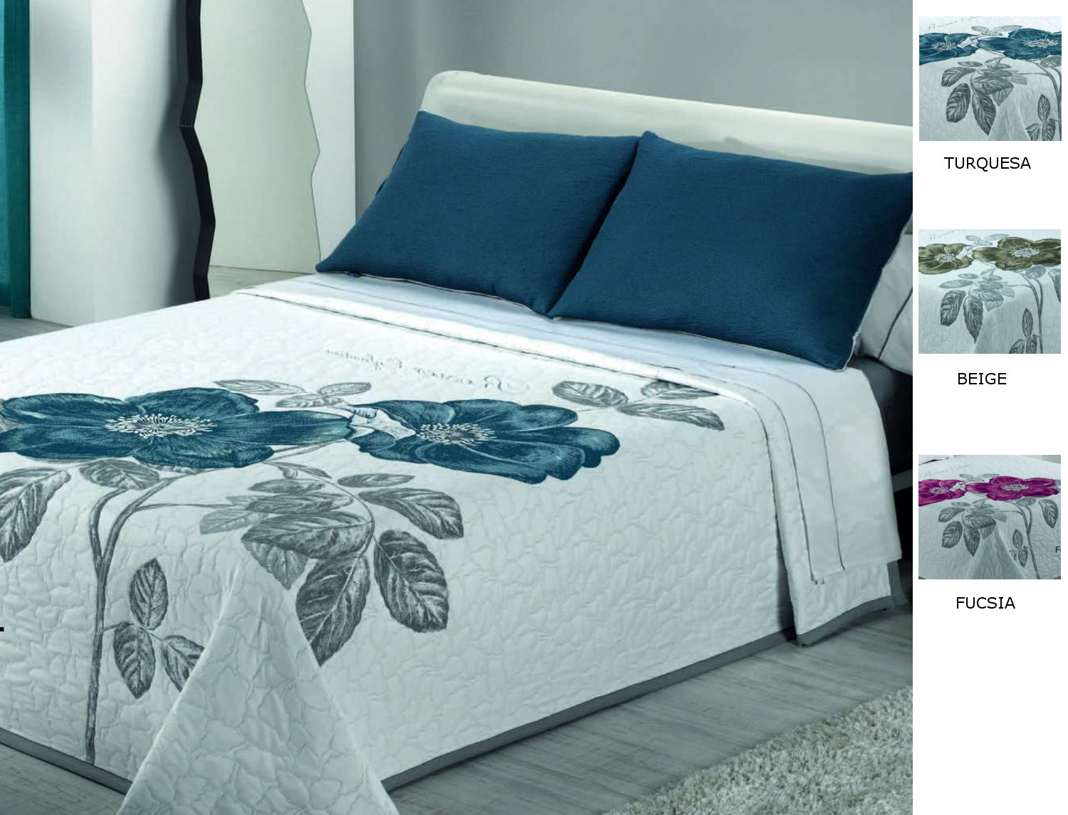 Cañete Colcha Jacquard Rose color Fucsia, Beige o Turquesa
