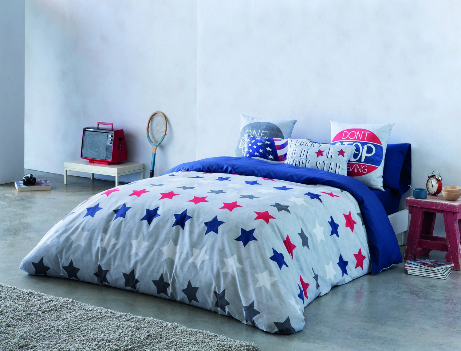 Euromoda Naturals Funda nórdica 100% algodón American Stars cama 180 Oferta fin de existencias