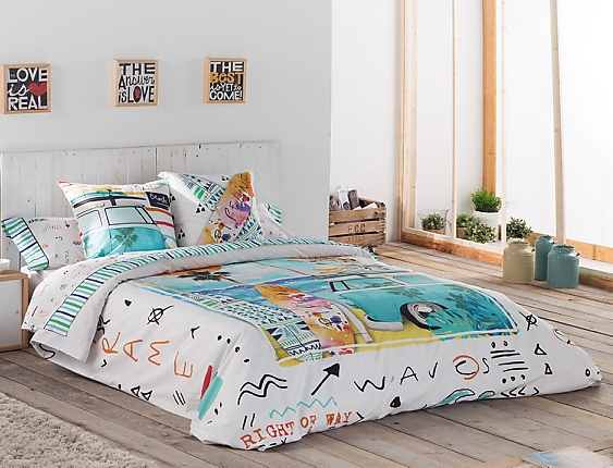 Juego Funda Nórdica Estampada 3 Piezas 100% Algodón. Cama 105 cm