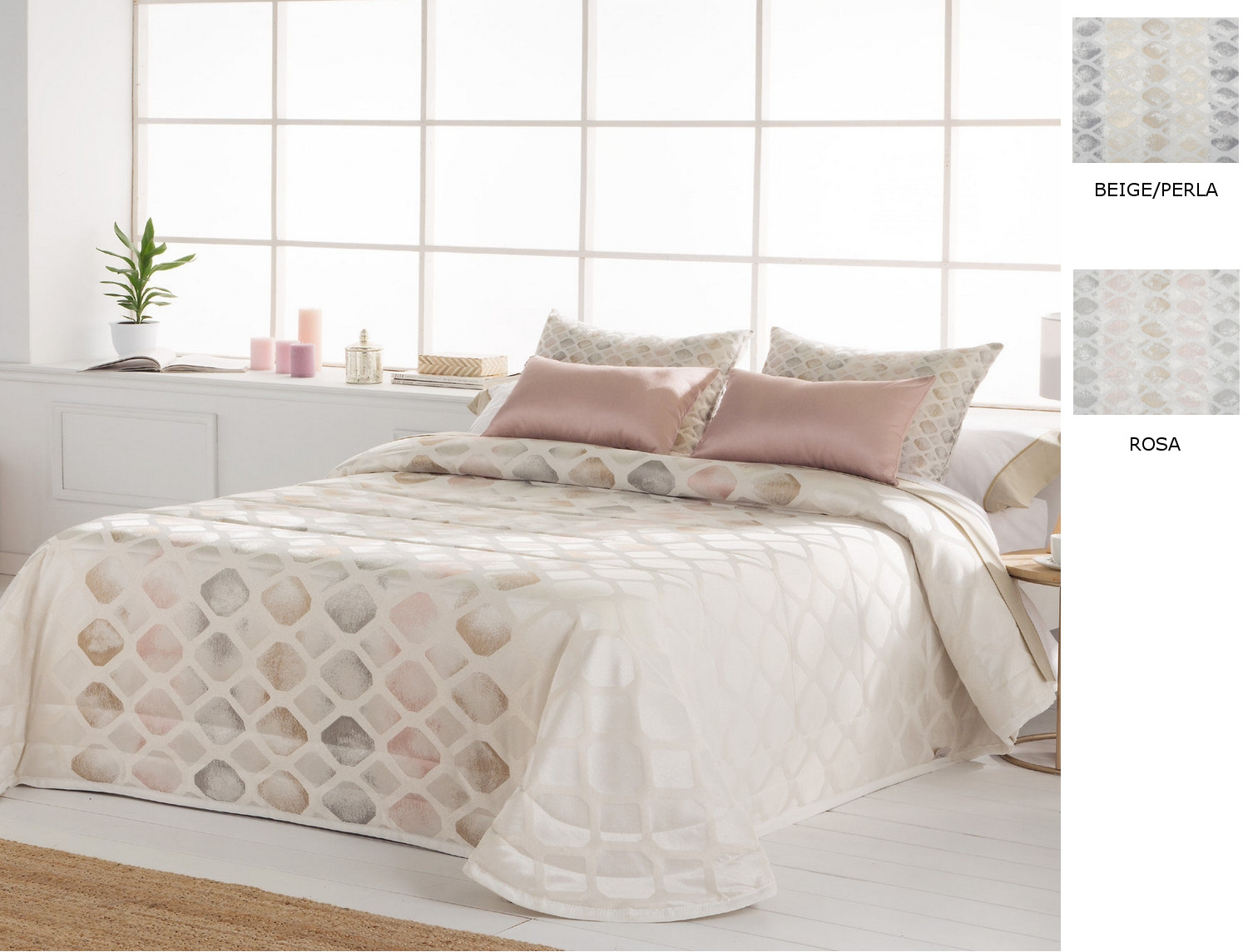 JVR Edredón bouti doble relleno Jacquard Yara color Rosa o Perla Desierto