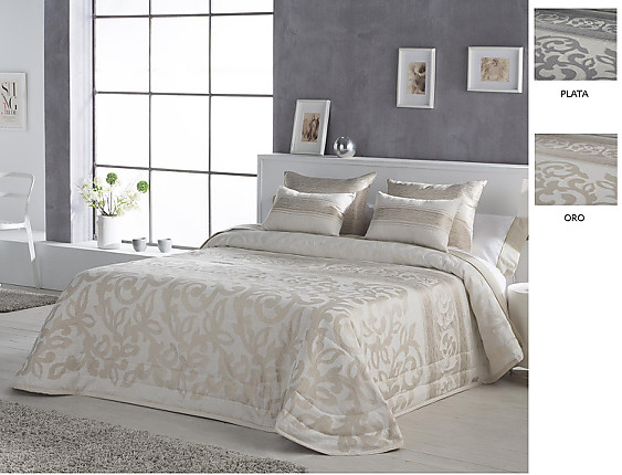 JVR - Edredón bouti doble relleno Jacquard Amalfi color Oro o Plata