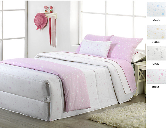 Cañete - Edredón o Conforter Kalo fondo blanco en Azul, Beige, Gris o Rosa