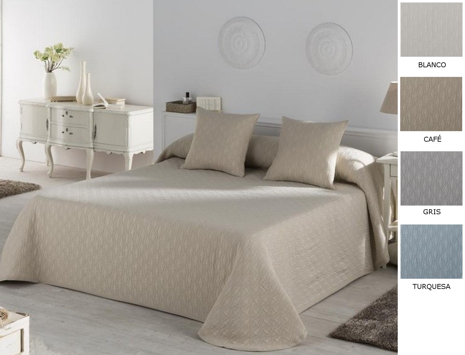 JVR Colcha Piqué Happy color Blanco, Café, Gris o Turquesa