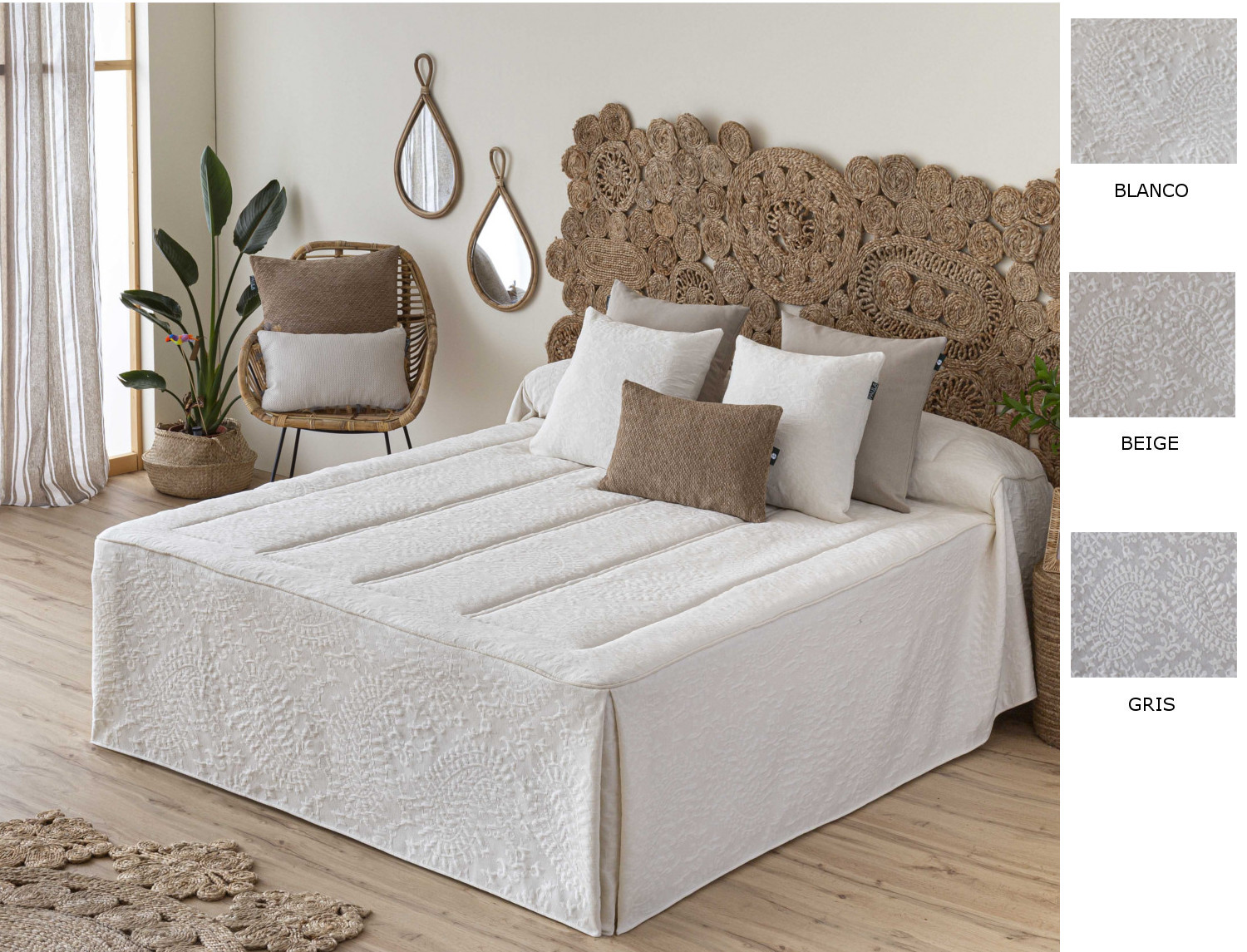 Confecciones Paula Colcha edredón piqué Manises color Beige, Blanco o Gris