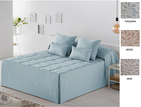 JVR - Colcha edredón Ferrara color Beige, Gris o Turquesa