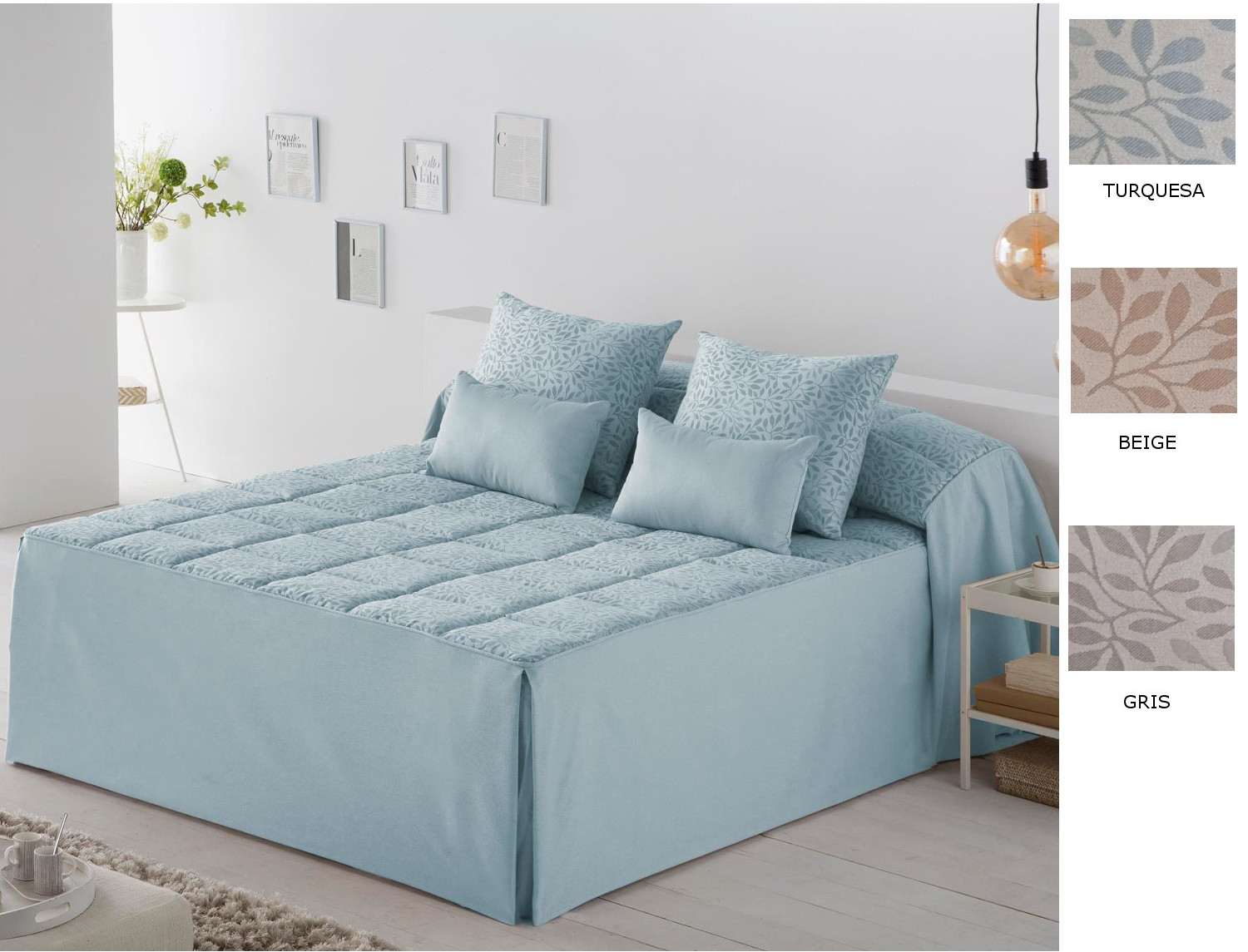 JVR Colcha edredón Ferrara color Beige, Gris o Turquesa