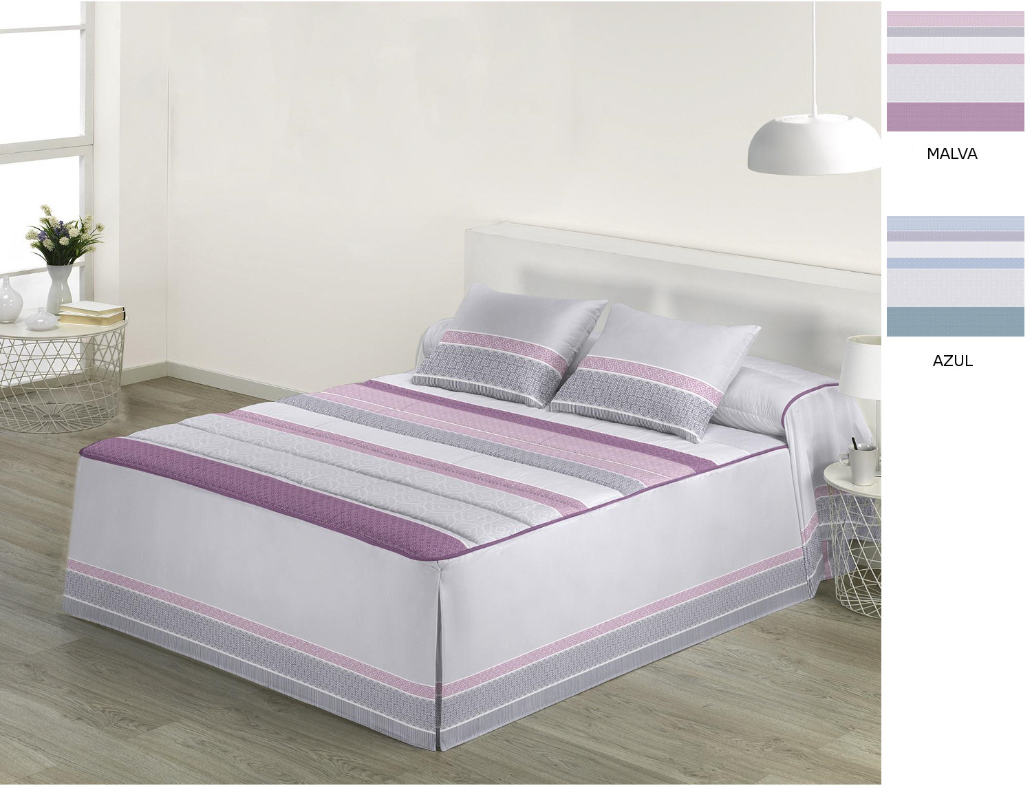 JVR Colcha Edredón Coral color Azul o Malva