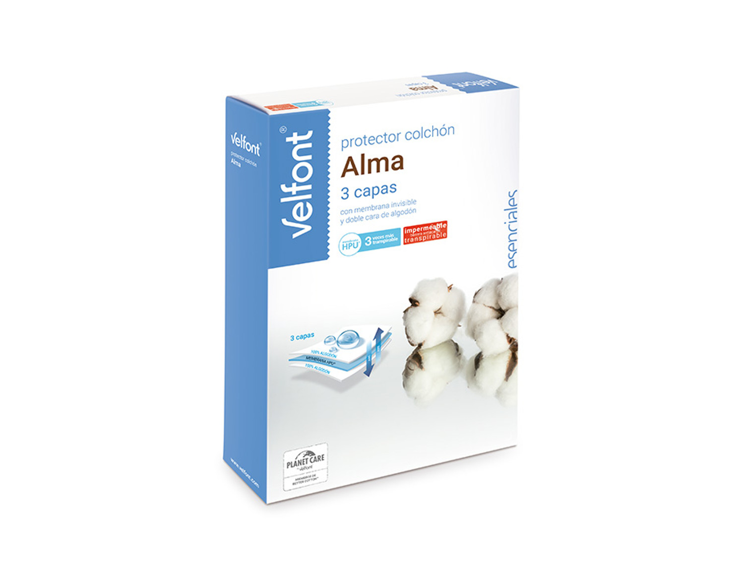 Velfont Protector de colchón 100% algodón impermeable Alma 3 capas