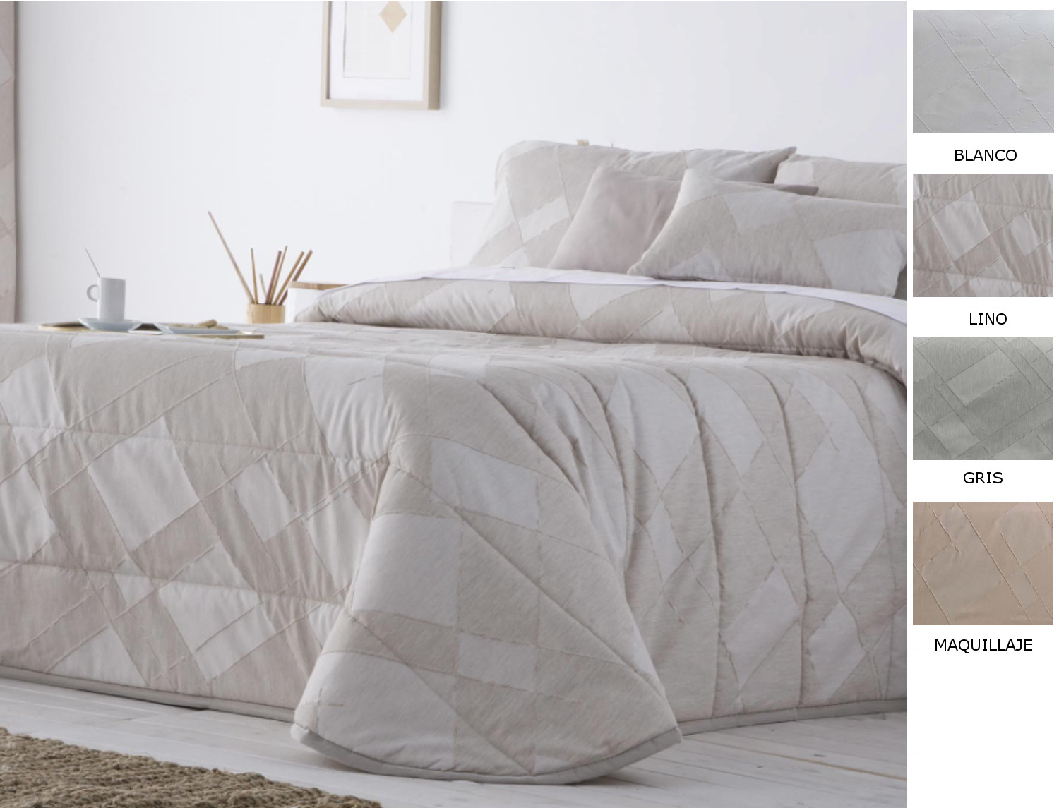 Cañete Edredón o Conforter Jacquard Zaran color Blanco, Lino, Maquillaje o Gris