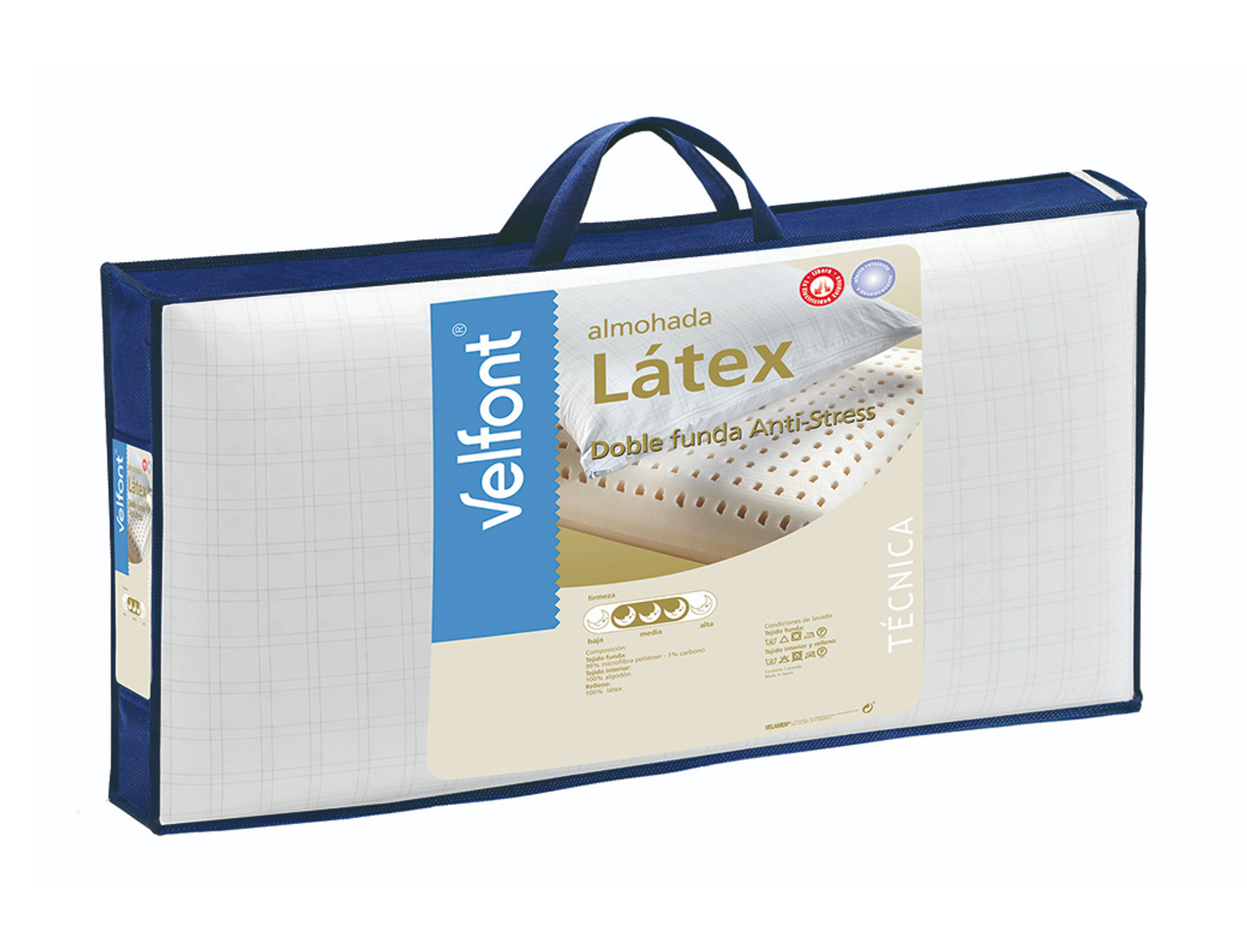 Velfont Almohada Látex doble funda. Firmeza Media