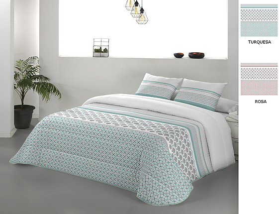 JVR - Edredón Conforter Nórdico Haití color Rosa o Turquesa